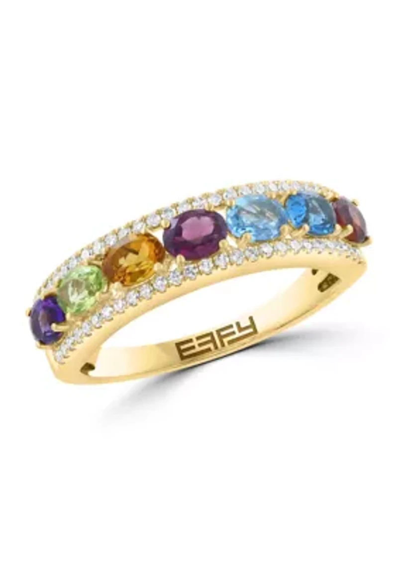 Diamond Amethyst Blue Topaz London Blue Topaz Citrine Garnet Rhodolite Peridot Ring in 14K Yellow Gold