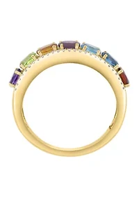 Diamond Amethyst Blue Topaz London Blue Topaz Citrine Garnet Rhodolite Peridot Ring in 14K Yellow Gold