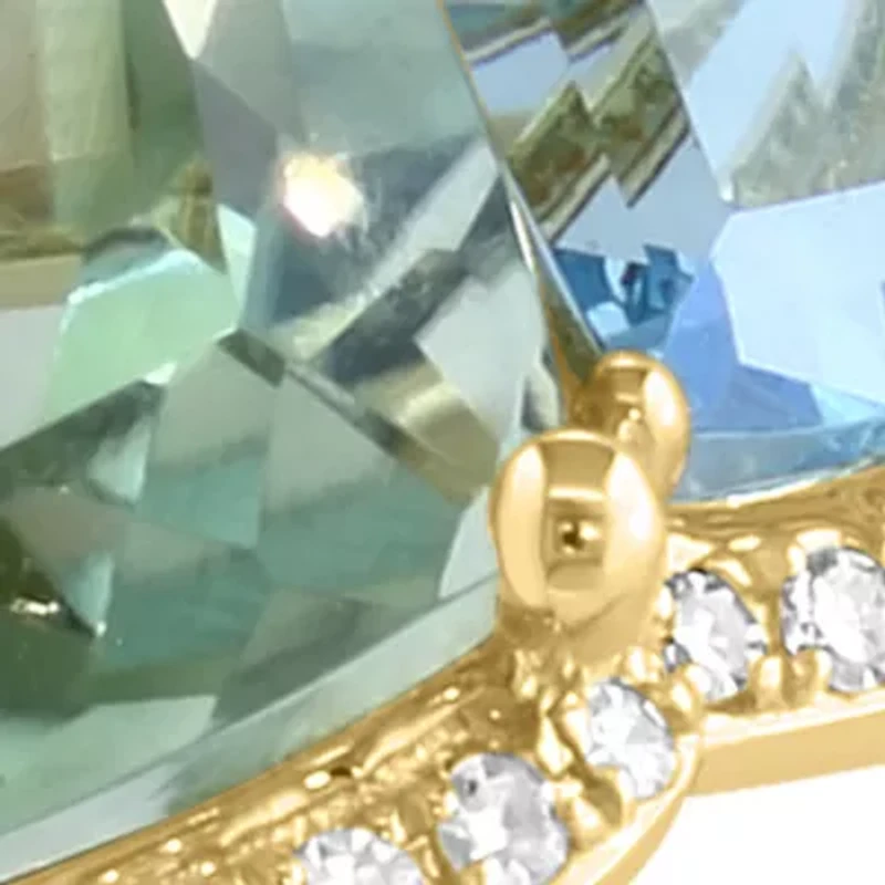 Diamond, Green Amethyst, Sky Blue Topaz Ring in 14K Yellow Gold