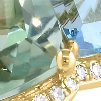 Diamond, Green Amethyst, Sky Blue Topaz Ring in 14K Yellow Gold