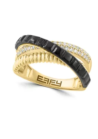 Diamond and Onyx Ring in 14K Yellow Gold