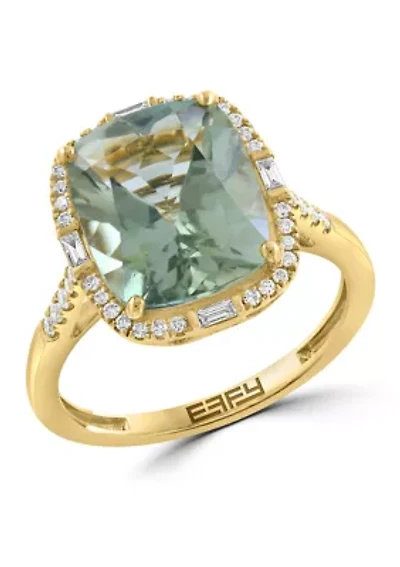 Diamond and Green Amethyst Ring in 14K Yellow Gold