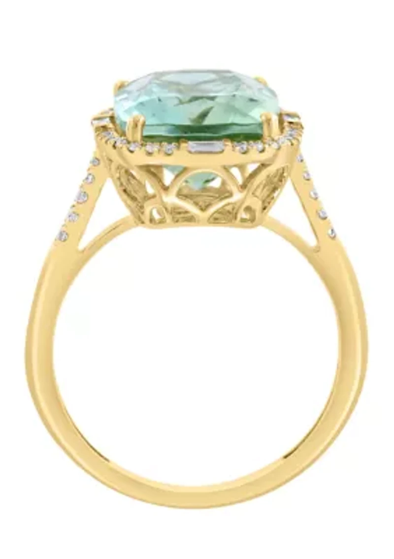 Diamond and Green Amethyst Ring in 14K Yellow Gold