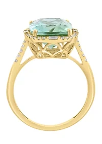Diamond and Green Amethyst Ring in 14K Yellow Gold
