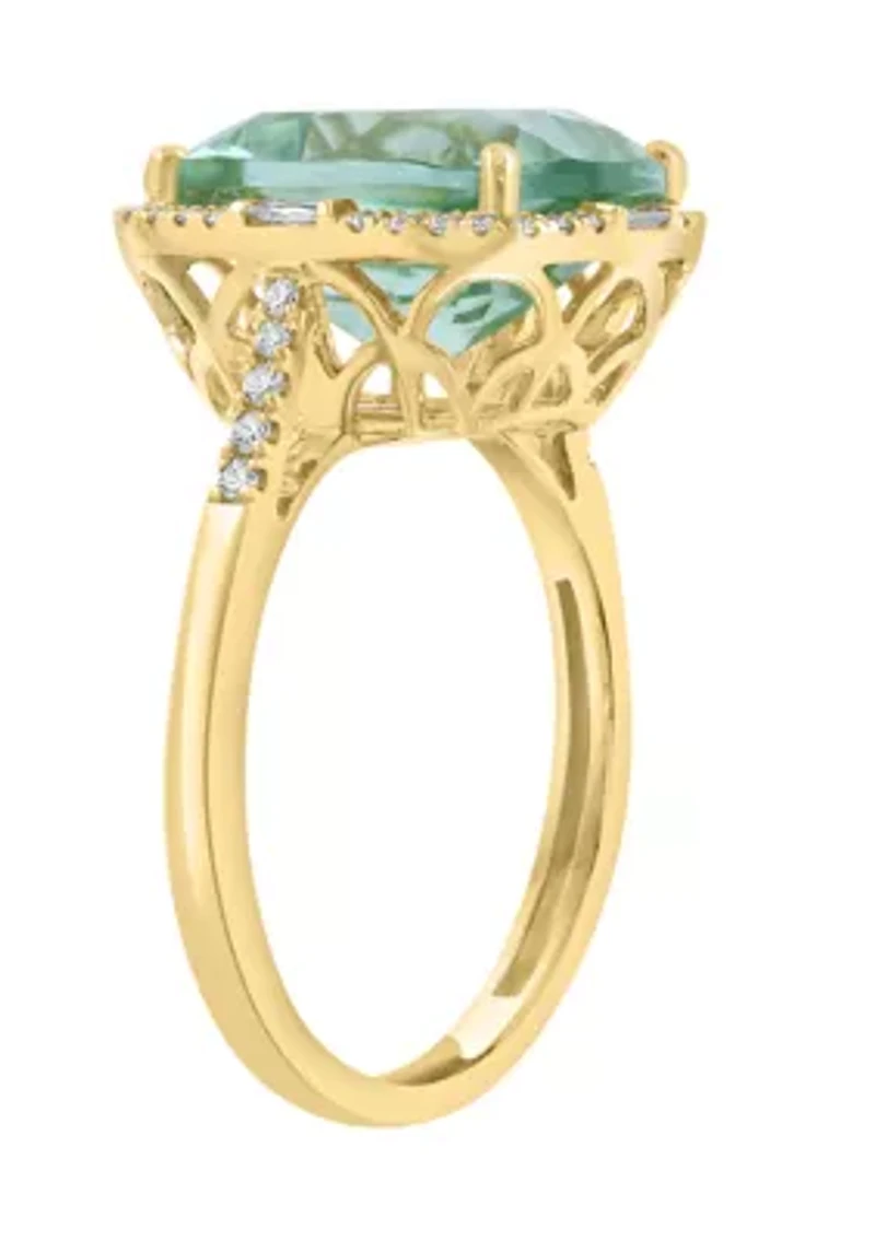 Diamond and Green Amethyst Ring in 14K Yellow Gold