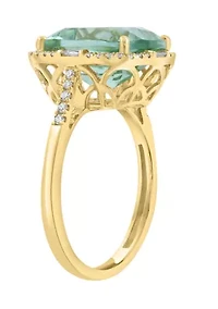 Diamond and Green Amethyst Ring in 14K Yellow Gold
