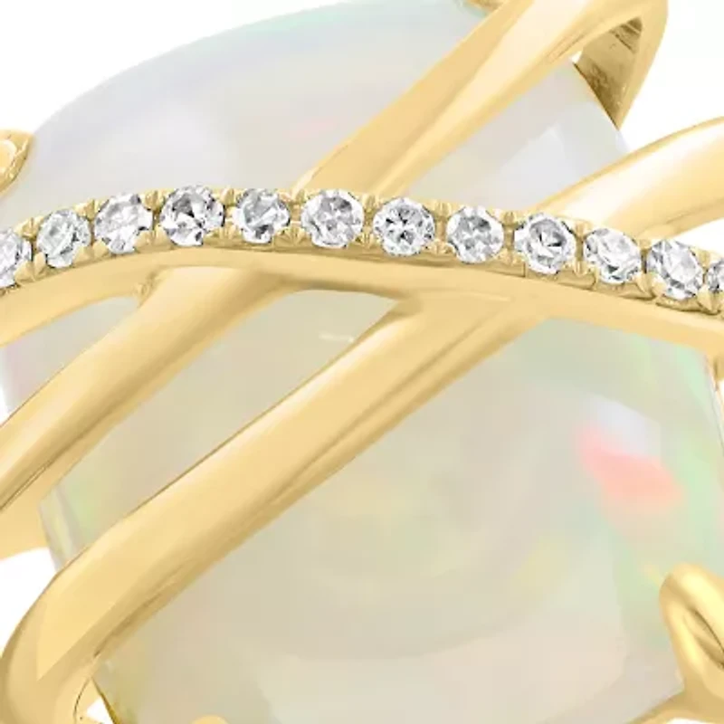 14K Yellow Gold  Diamond Ethiopian Opal Ring