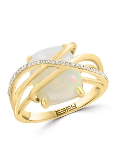 14K Yellow Gold Diamond Ethiopian Opal Ring