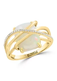 14K Yellow Gold  Diamond Ethiopian Opal Ring