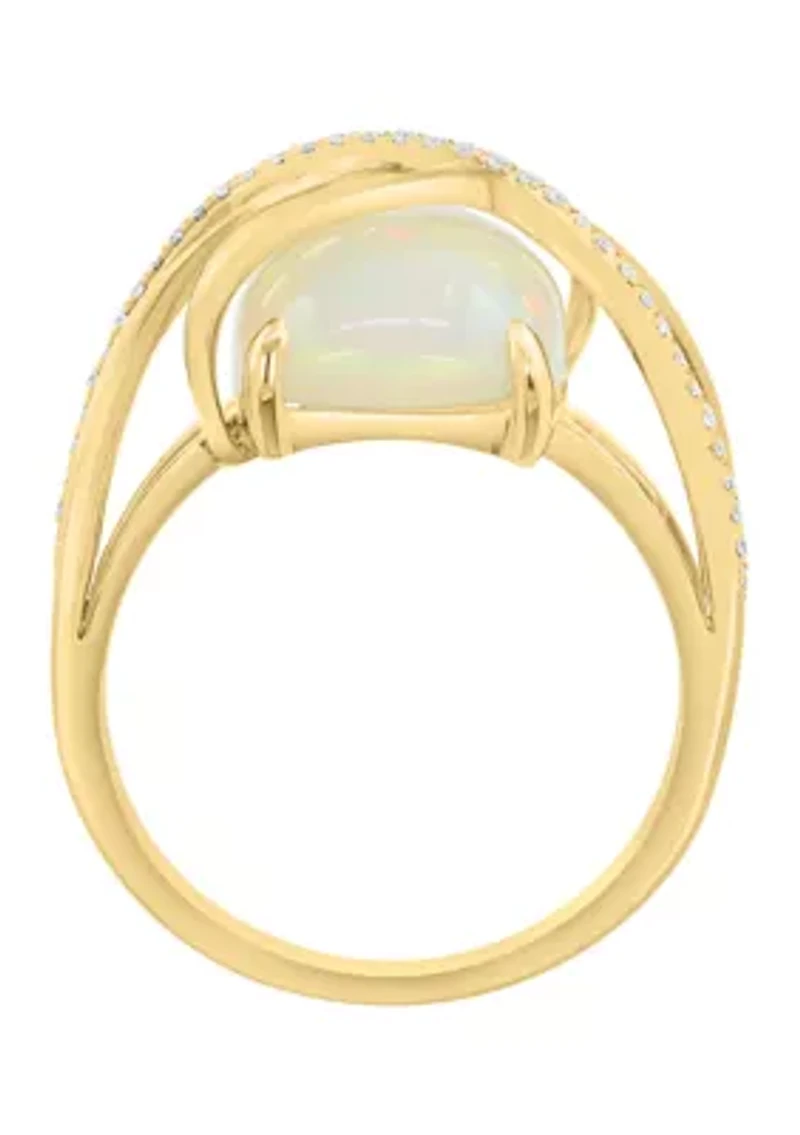 14K Yellow Gold  Diamond Ethiopian Opal Ring