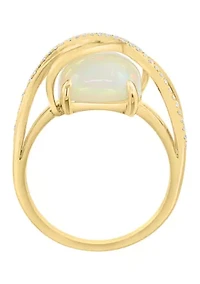 14K Yellow Gold  Diamond Ethiopian Opal Ring