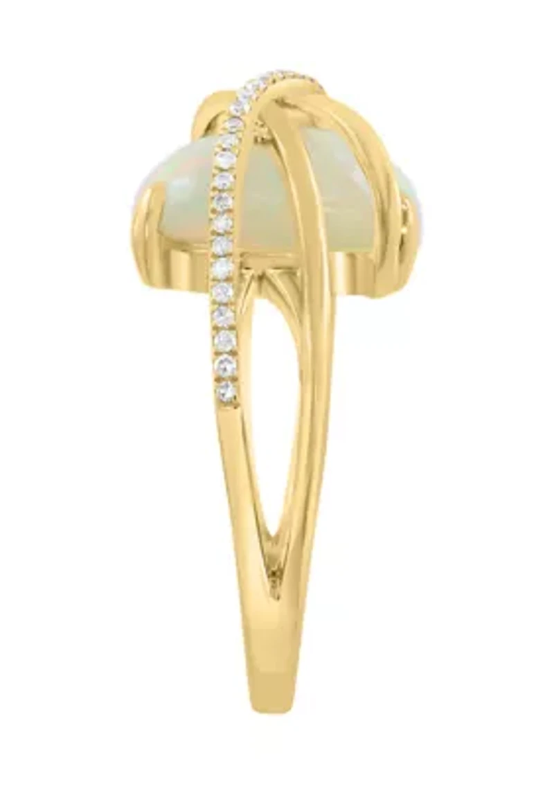14K Yellow Gold  Diamond Ethiopian Opal Ring