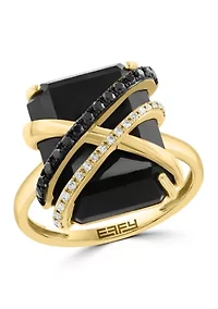 Black Diamond and Onyx Ring in 14K Yellow Gold