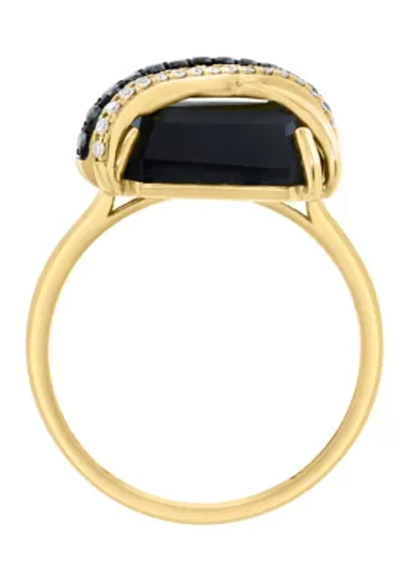 Black Diamond and Onyx Ring in 14K Yellow Gold