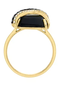 Black Diamond and Onyx Ring in 14K Yellow Gold