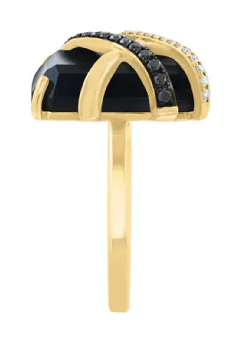 Black Diamond and Onyx Ring in 14K Yellow Gold