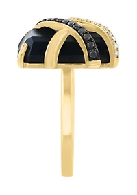 Black Diamond and Onyx Ring in 14K Yellow Gold