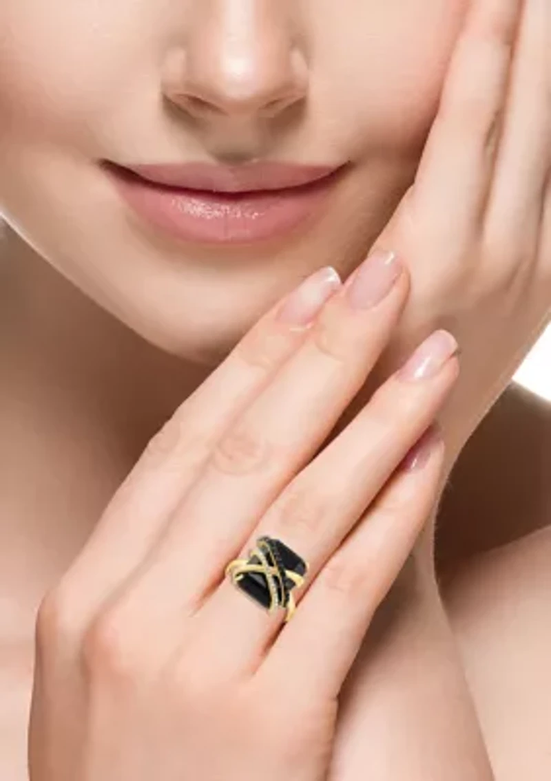 Black Diamond and Onyx Ring in 14K Yellow Gold