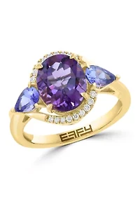 14K Yellow Gold Diamond Amethyst Tanzanite Ring 
