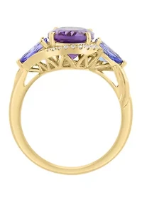 14K Yellow Gold Diamond Amethyst Tanzanite Ring 
