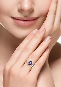 14K Yellow Gold Diamond Amethyst Tanzanite Ring 