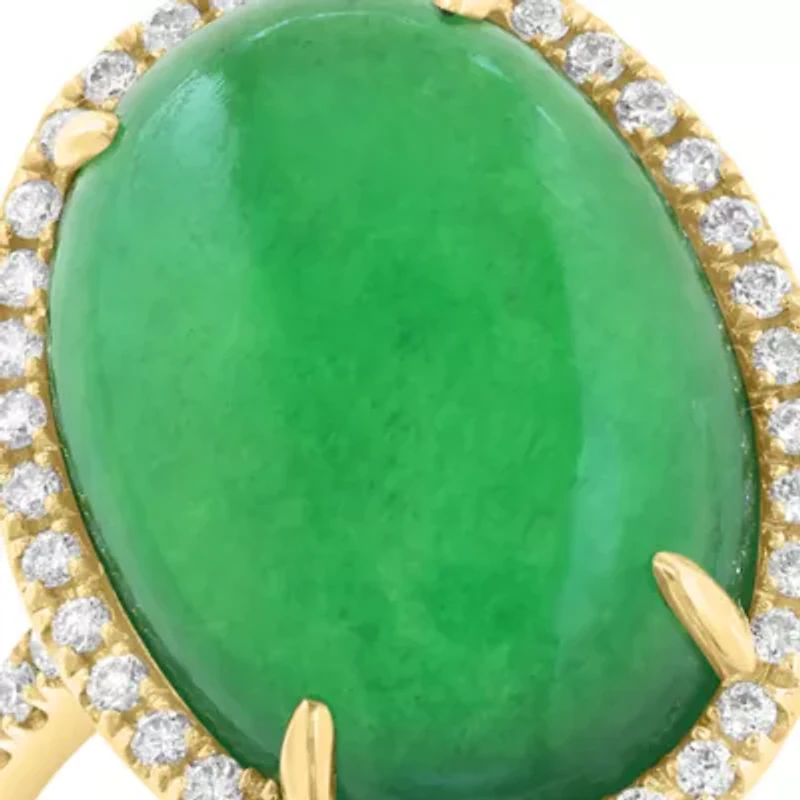 14K Yellow Gold Diamond Dyed Jade Ring