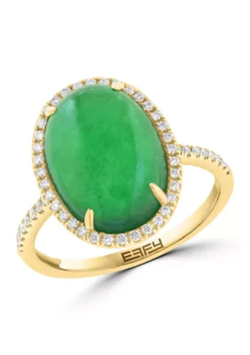 14K Yellow Gold Diamond Dyed Jade Ring