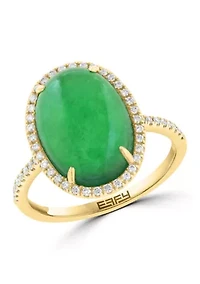 14K Yellow Gold Diamond Dyed Jade Ring