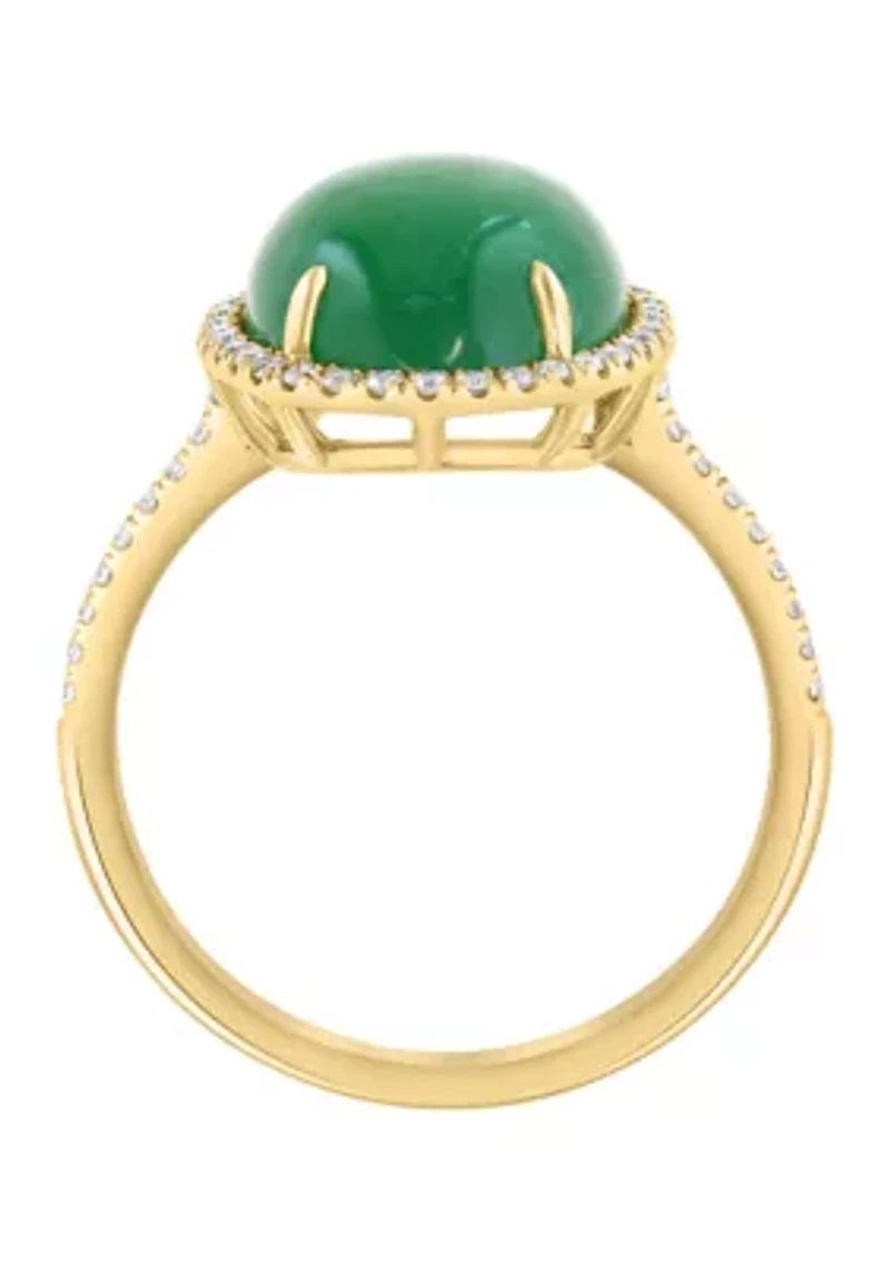 14K Yellow Gold Diamond Dyed Jade Ring