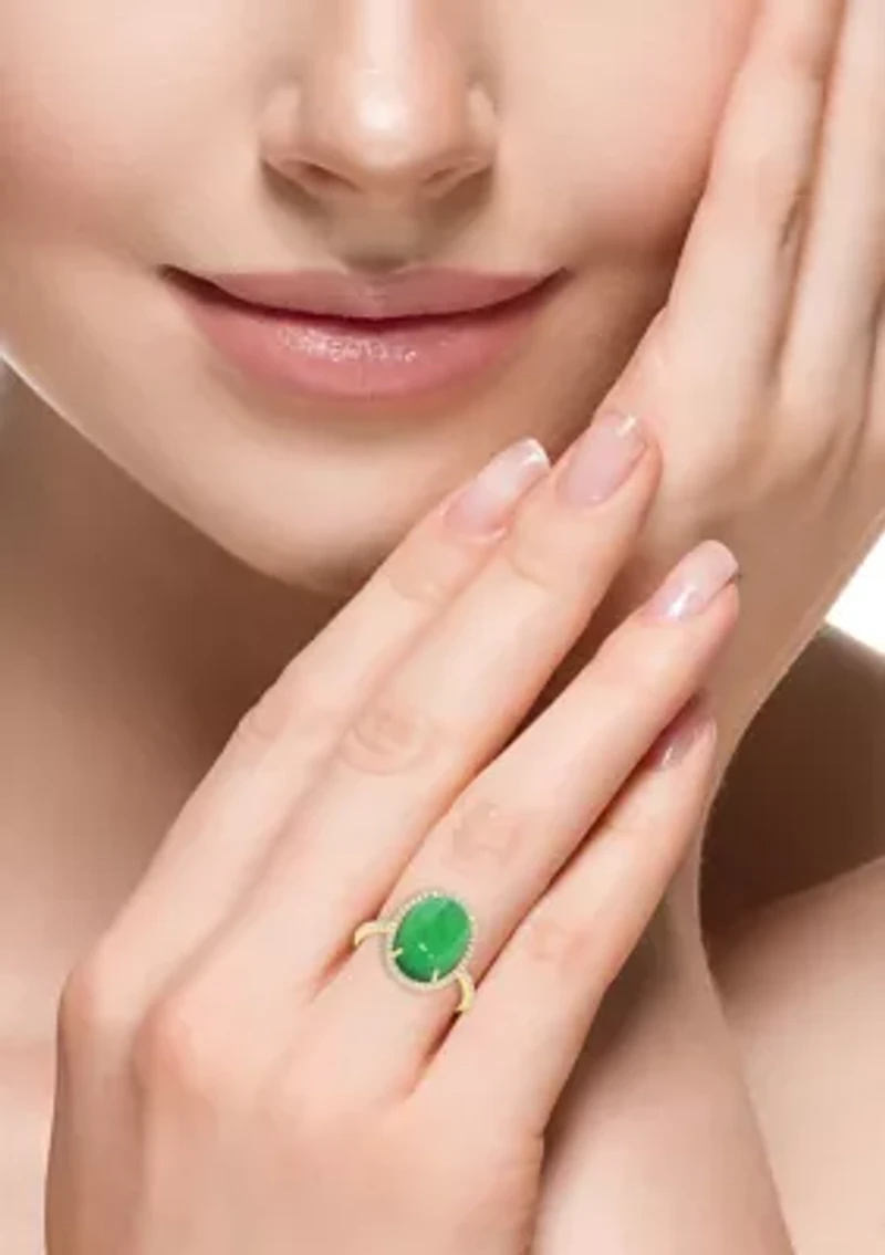 14K Yellow Gold Diamond Dyed Jade Ring