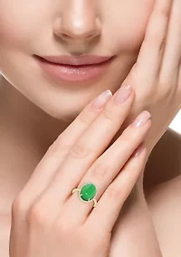 14K Yellow Gold Diamond Dyed Jade Ring