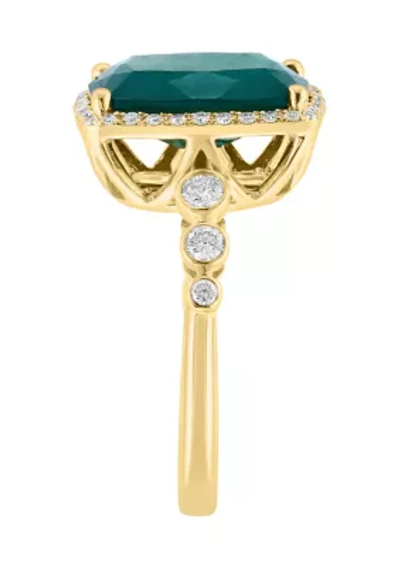 Diamond and Green Onyx Ring in 14K Yellow Gold