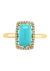 1/8 ct. t.w. Diamond and 1.22 ct. t.w. Turquoise Ring in 14K Yellow Gold 