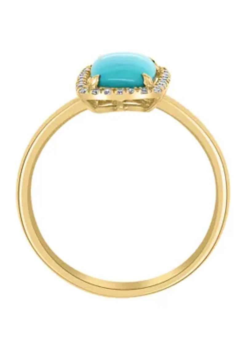 1/8 ct. t.w. Diamond and 1.22 ct. t.w. Turquoise Ring in 14K Yellow Gold 