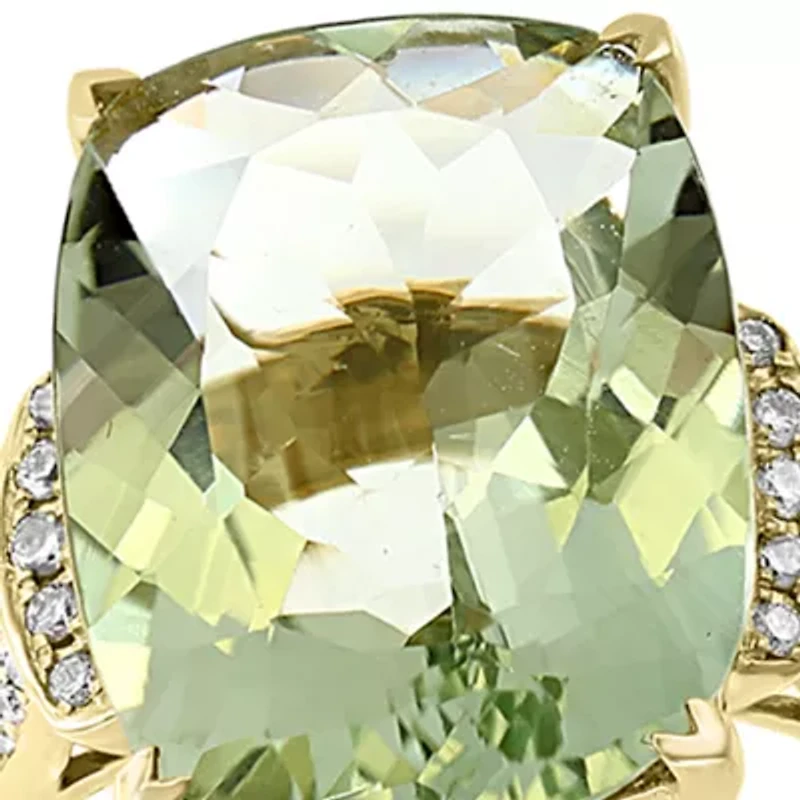  8.35 ct. t.w. Green Amethyst and 1/4 ct. t.w. Diamond Ring in 14K Yellow Gold 
