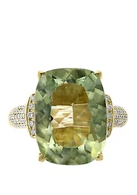  8.35 ct. t.w. Green Amethyst and 1/4 ct. t.w. Diamond Ring in 14K Yellow Gold 