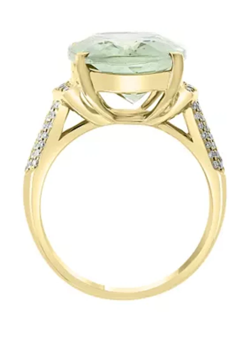  8.35 ct. t.w. Green Amethyst and 1/4 ct. t.w. Diamond Ring in 14K Yellow Gold 