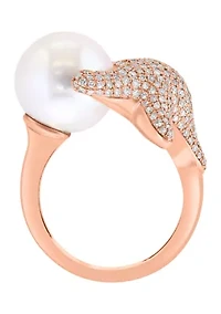 14K Yellow Gold Diamond Freshwater Pearl Ring 