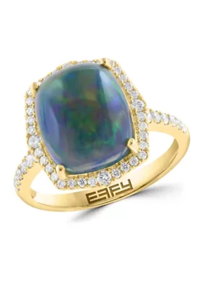 14K Yellow Gold Diamond Black Opal Ring 