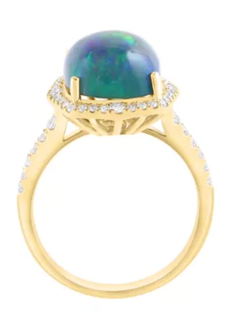 14K Yellow Gold Diamond Black Opal Ring