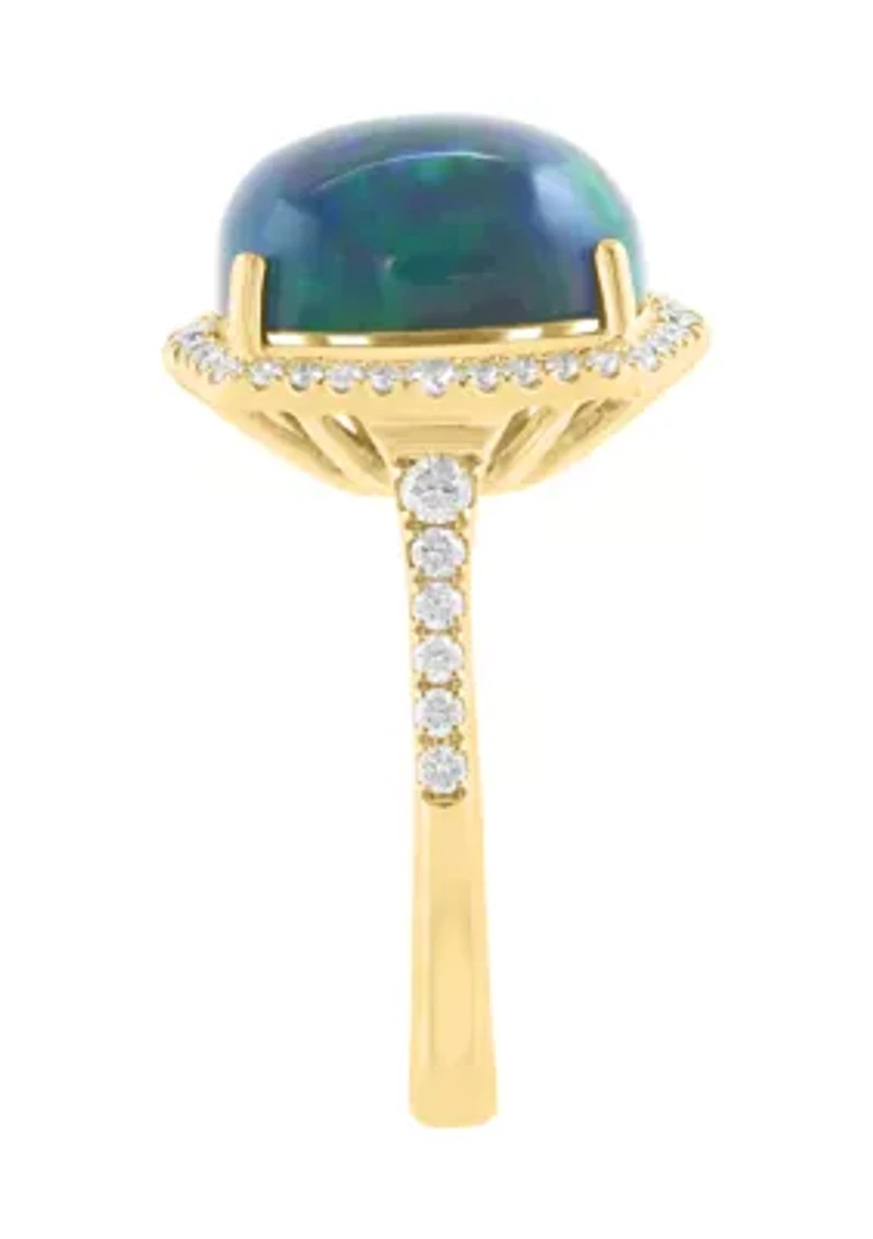 14K Yellow Gold Diamond Black Opal Ring