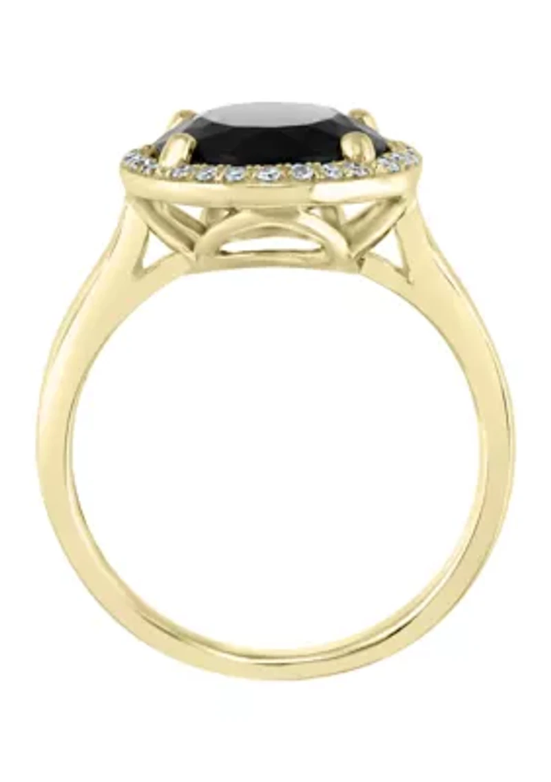 1/8 ct. t.w. Diamond and Onyx Oval Ring in 14K Yellow Gold