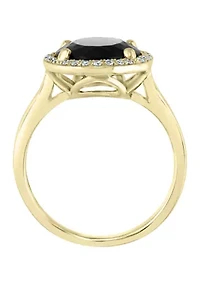 1/8 ct. t.w. Diamond and Onyx Oval Ring in 14K Yellow Gold