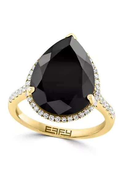 1/3 ct. t.w. Diamond, Onyx Pear Ring in 14K Yellow Gold