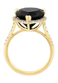 1/3 ct. t.w. Diamond, Onyx Pear Ring in 14K Yellow Gold
