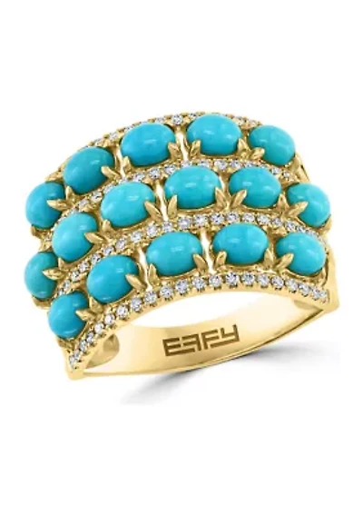 1/3 ct. t.w. Diamond and 3.04 ct. t.w. Turquoise Ring in 14K Yellow Gold