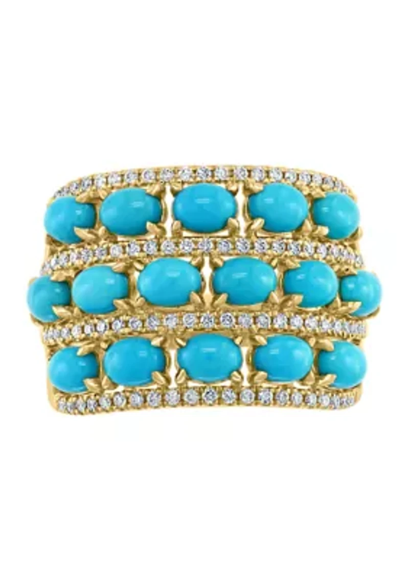 1/3 ct. t.w. Diamond and 3.04 ct. t.w. Turquoise Ring in 14K Yellow Gold