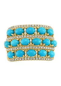 1/3 ct. t.w. Diamond and 3.04 ct. t.w. Turquoise Ring in 14K Yellow Gold