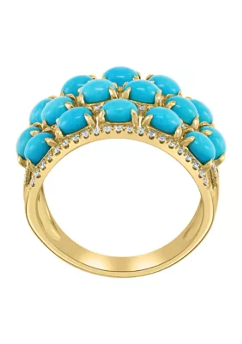 1/3 ct. t.w. Diamond and 3.04 ct. t.w. Turquoise Ring in 14K Yellow Gold