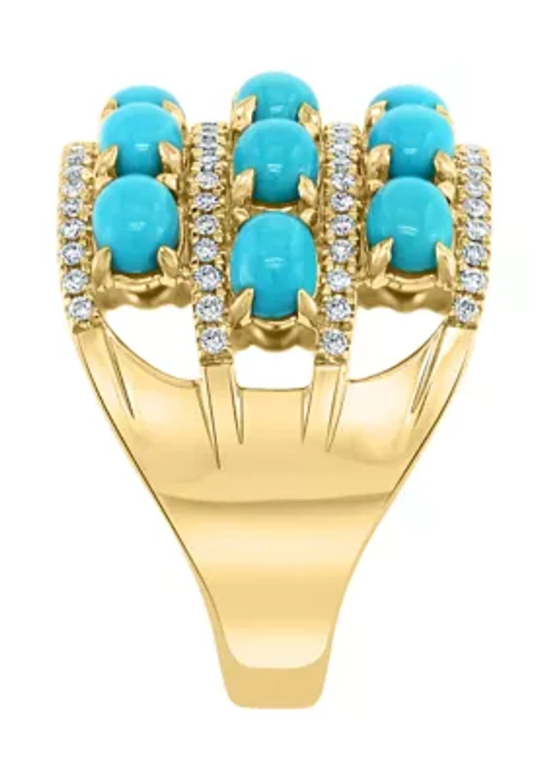 1/3 ct. t.w. Diamond and 3.04 ct. t.w. Turquoise Ring in 14K Yellow Gold